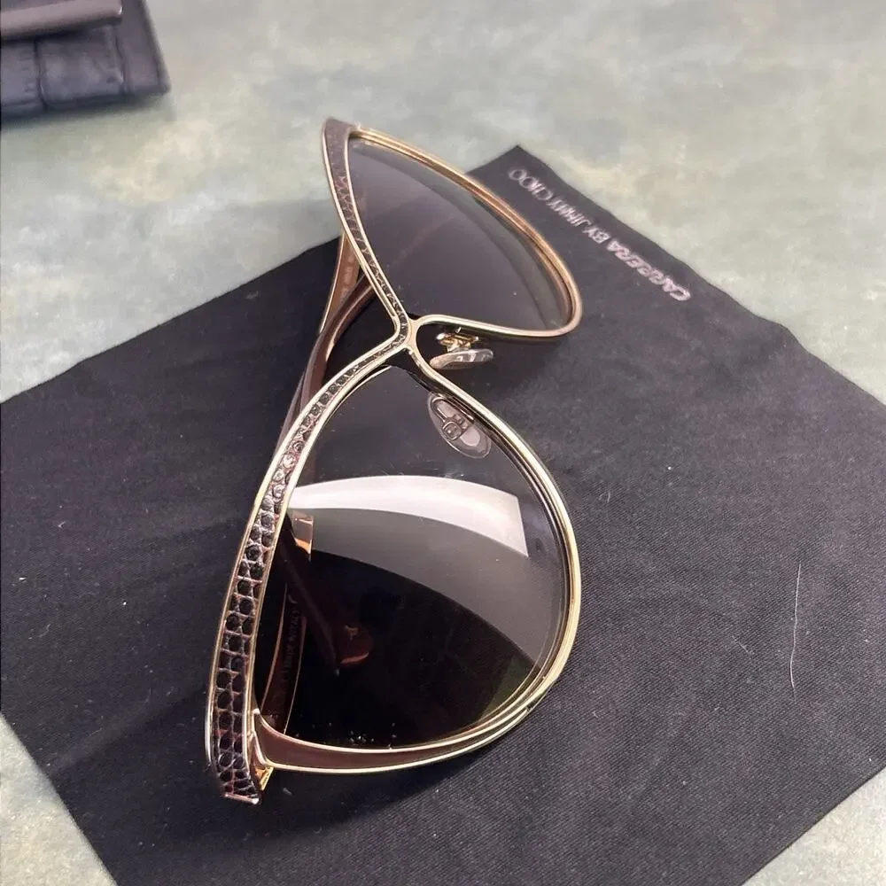 Jimmy Choo POLLY/S 000JD Gold Cat Eye Sunglasses Made in Italy Case Brown